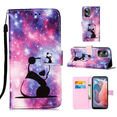 Moto G 5G 2024 Colored Drawing Pattern Plain Weave Leather Phone Case - Baby Panda